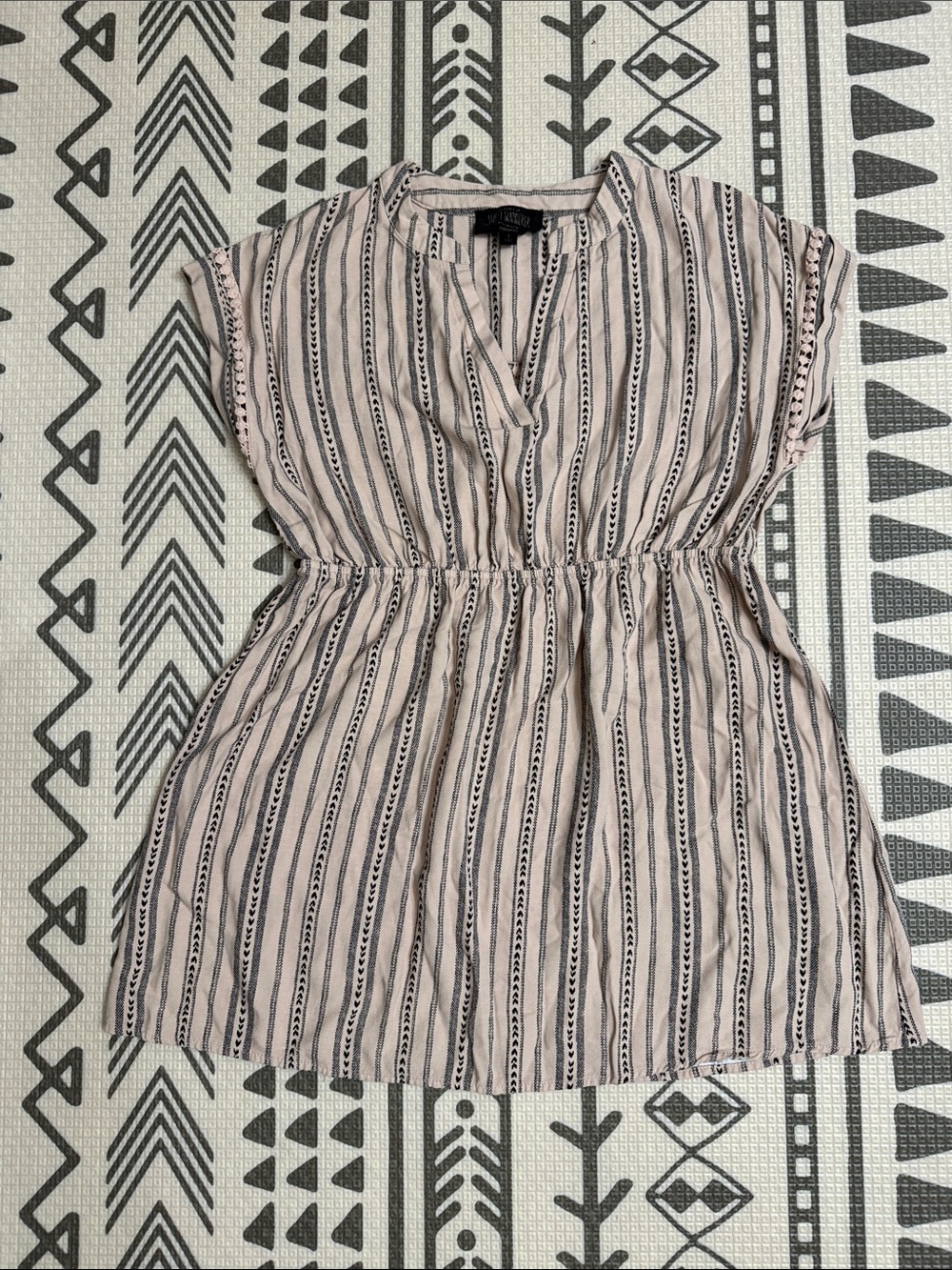 Maternity: Sweet Wanderer Light Pink and Black Striped V-Neck Tunic